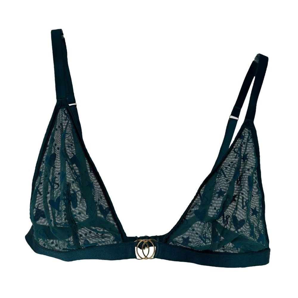 Victorias Secret Bralette Emerald Green Sheer Triangle Velvet Size L Hearts Sexy
